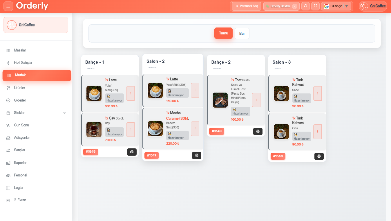 Pos Sistemi Mutfak Ekranı