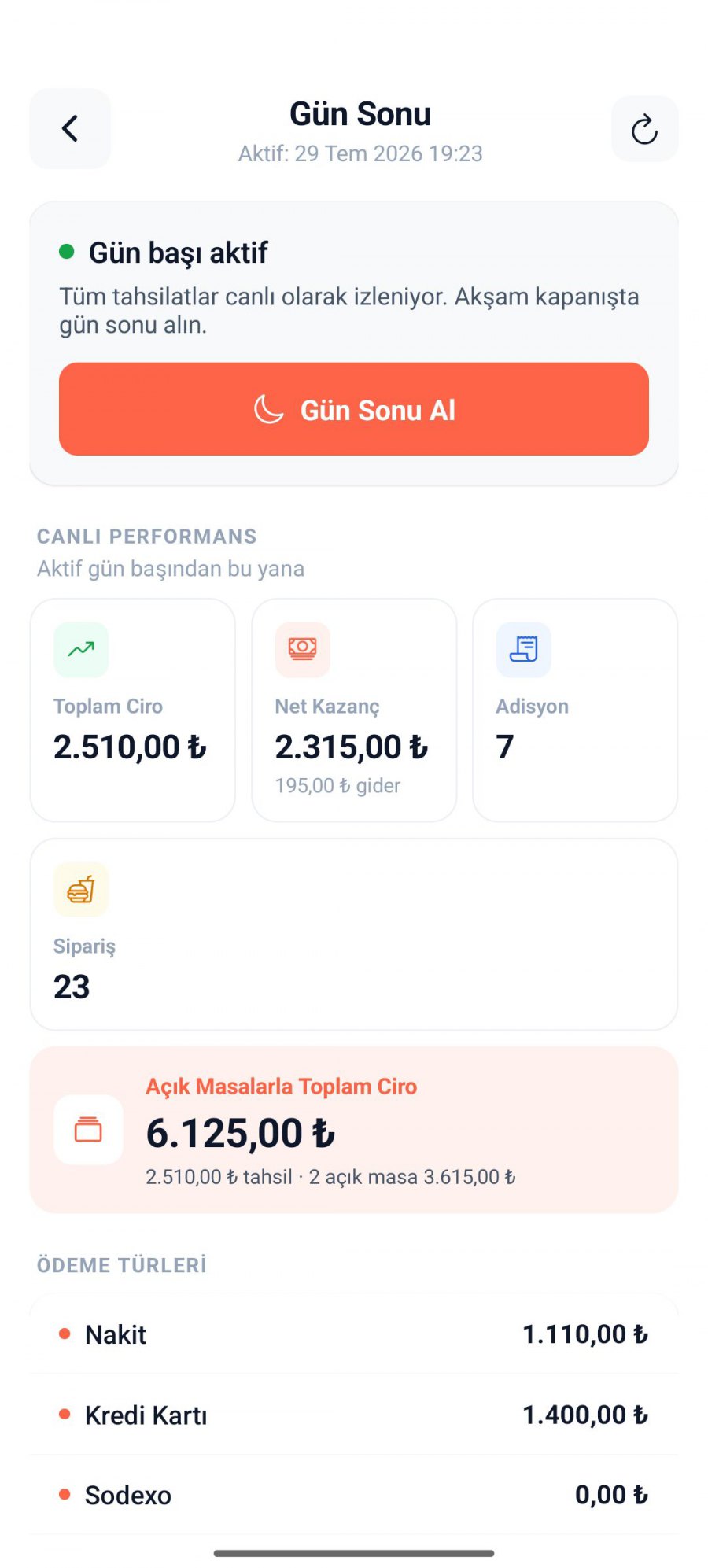 Gün sonu ekranı
